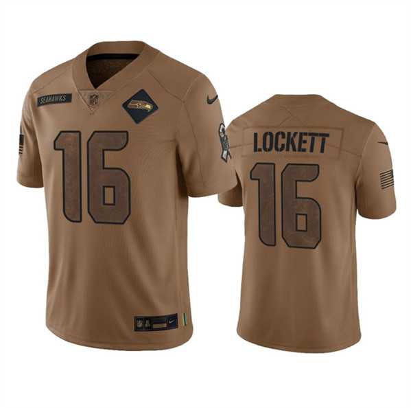 Men%27s Seattle Seahawks #16 Tyler Lockett 2023 Brown Salute To Service Limited Jersey Dyin